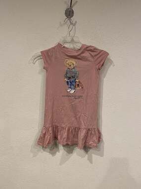 Polo Ralph Lauren Polo Bear Dress Girls 5 Pink Ruffle Hem T-Shirt Graphic Casual